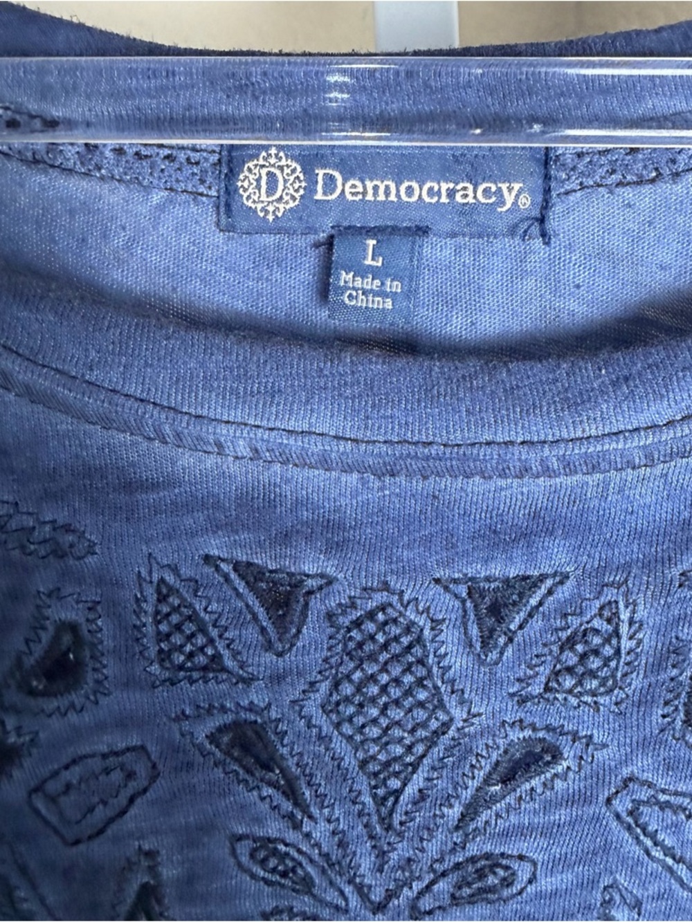 Democracy Sz L Blue Embroidered Scoop Neck Top Modest Westernwear - Picture 2 of 9